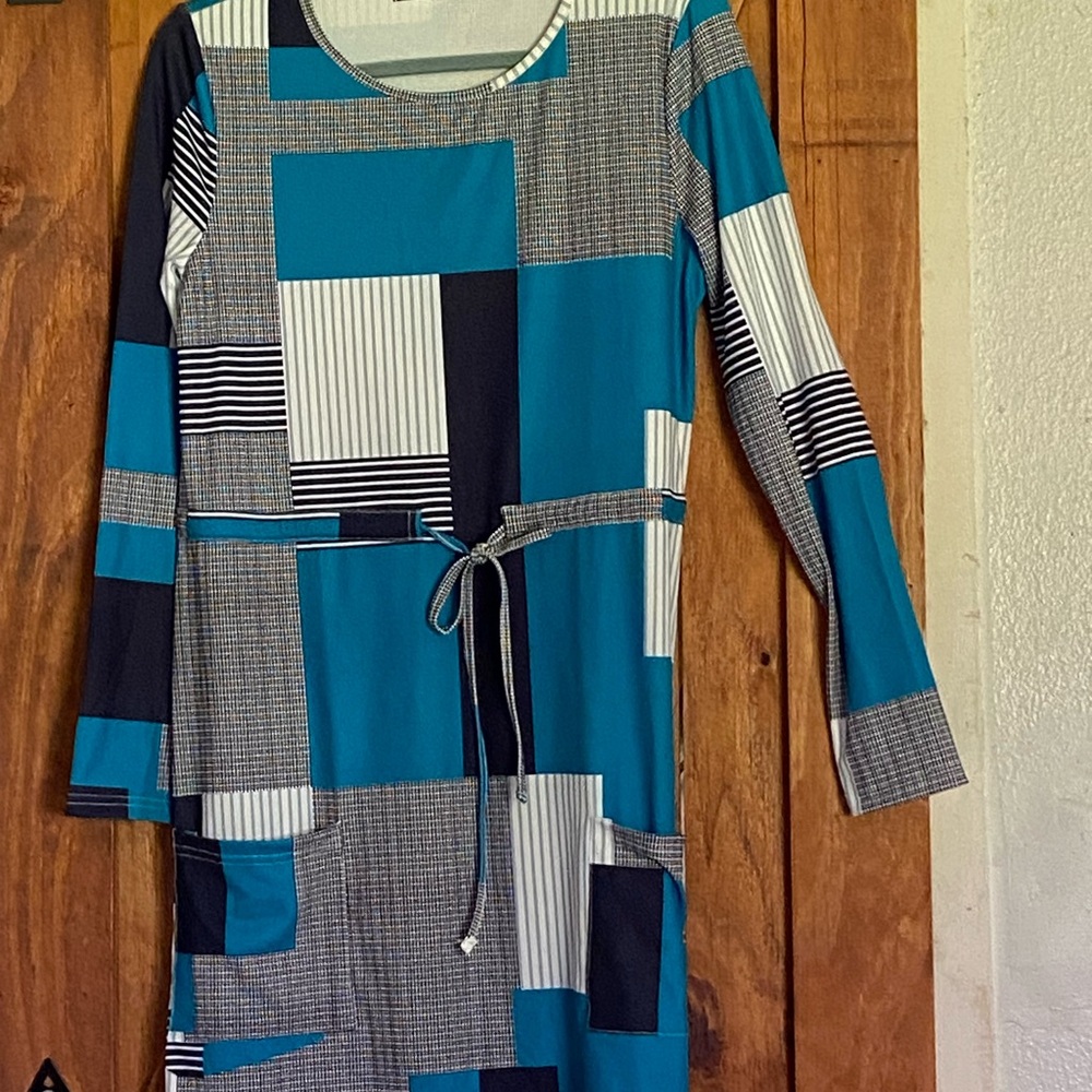 Blue and Black Patchwork Dress